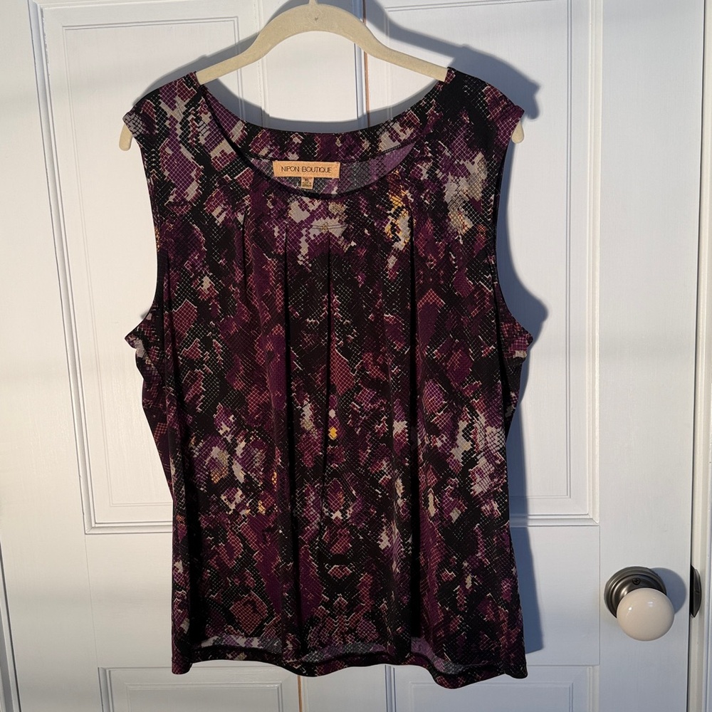 Nipon Boutique - Sleeveless Blouse XL - moody Fall colors